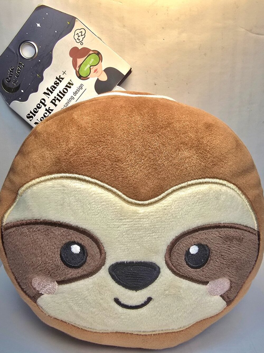 Cute & Cozy Sloth Sleep Mask + Travel Neck Pillow Set NWT